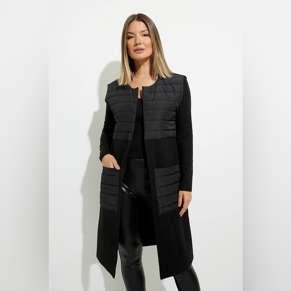 💧JOSEPH RIBKOFF long black quilted vest, size 4, NWOT - Picture 3 of 11